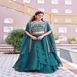 Premium Embroidered Rangoli Silk Wedding Lehenga Choli Set with Shrug Dupatta